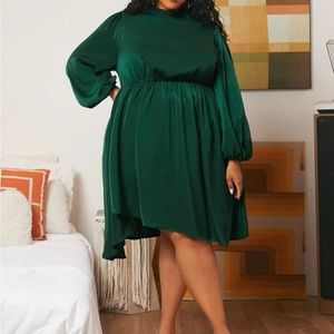 Dark Green material with shine Size 24/26 Lantern Sleeve Dress